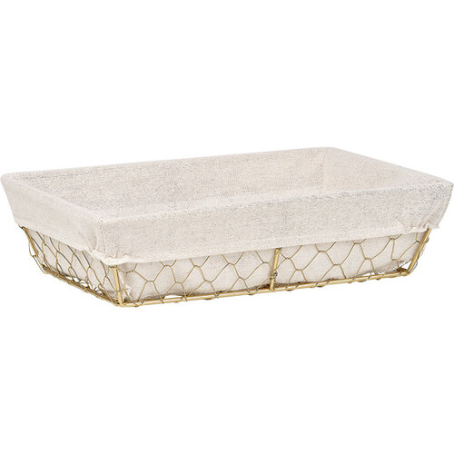 Basket metal rectangular CHARM AND TERROIR gold fabric ecru