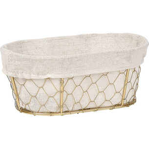 Basket metal oval CHARM AND TERROIR gold fabric ecru