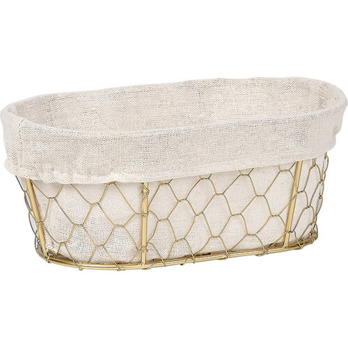 Basket metal oval CHARM AND TERROIR gold fabric ecru