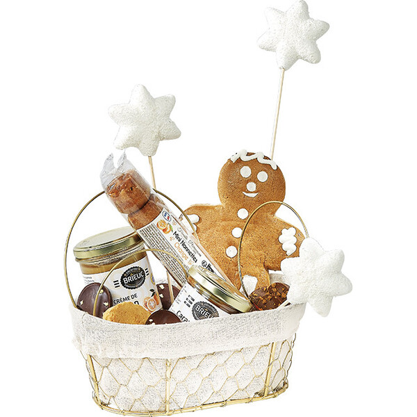 Cesto metal oval ENCANTO E TERROIR ouro tecido linho