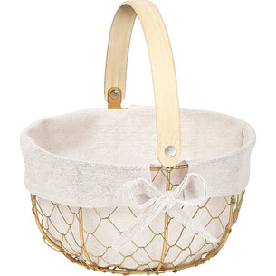 Basket metal round CHARM AND TERROIR gold fabric ecru...