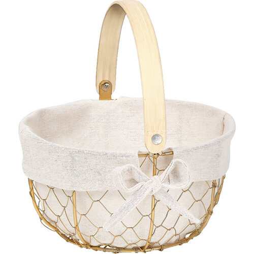 Basket metal round CHARM AND TERROIR gold fabric ecru foldable handles