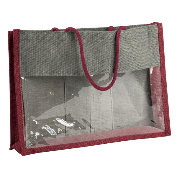 Sac toile de jute bordeaux/gris fenêtre PVC anses corde 2 séparations amovibles-Les Bonnes Affaires 2026