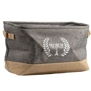 Corbeille toile jute doublée rectangle gris poignées