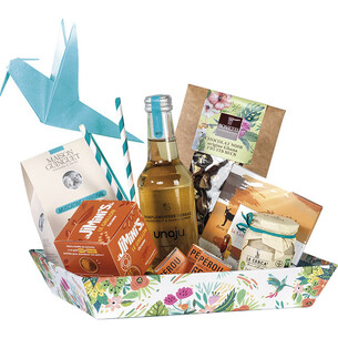 Tray cardboard rectangular blue/flowers 2