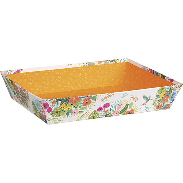 Bandeja cartón rectangular naranja/flores
