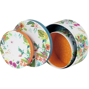 Box cardboard round blue/flowers 2