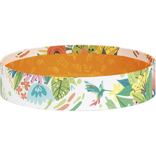 Corbeille carton ronde orange/décor fleurs
