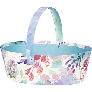 Panier carton ovale FLEURS D'AQUARELLE anse rabattable