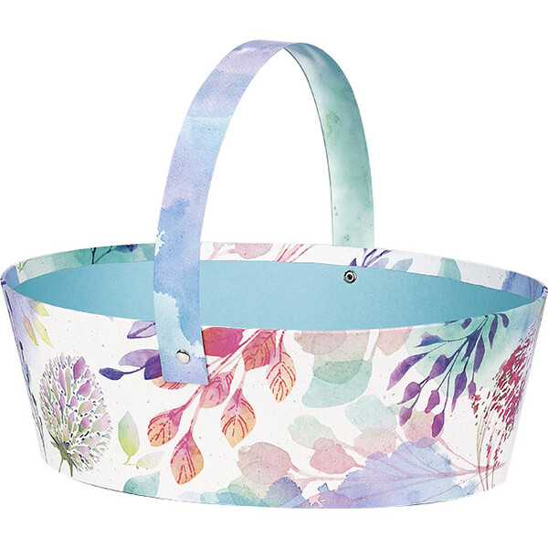Panier carton ovale FLEURS D'AQUARELLE anse rabattable
