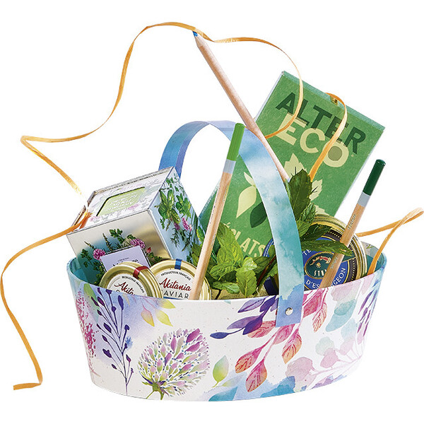 Cesta cartón ovalada FLORES DE ACUARELA