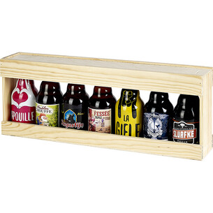 Demi-mètre, caisse bois pin 7 bières 33cl Steinie 2