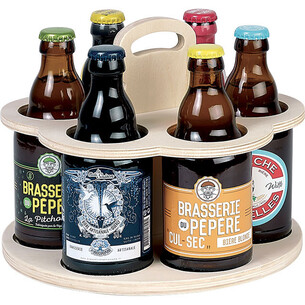 B.Turn beer Holder wood round handle 6 Steinie