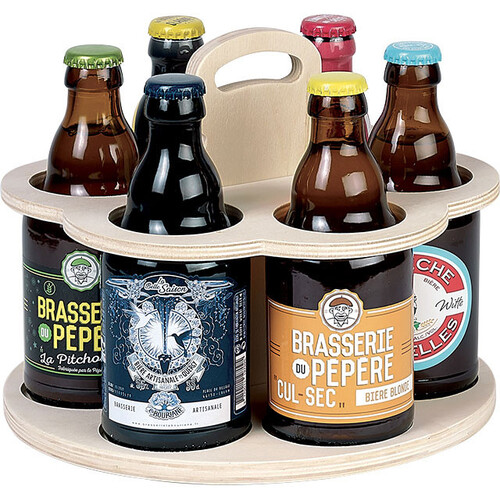 B.Turn beer Holder wood round handle 6 Steinie