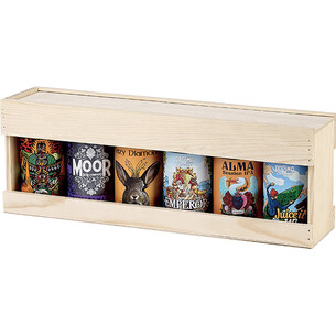 Box Pinewood 6 beer can 33cl sliding lid