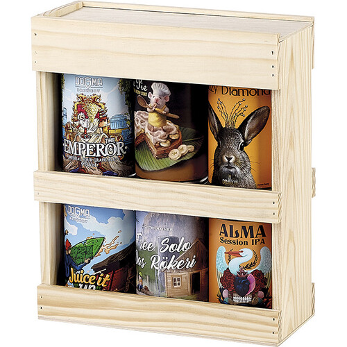 Caja madera de pino 6 latas de cerveza 33cl con...