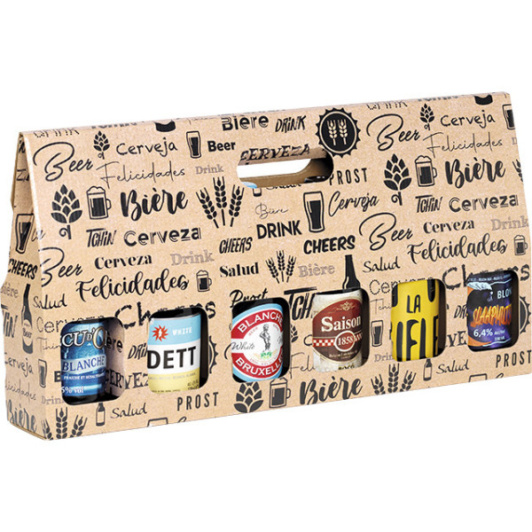 Maleta cartón kraft 6 cervezas steinie negro maneja