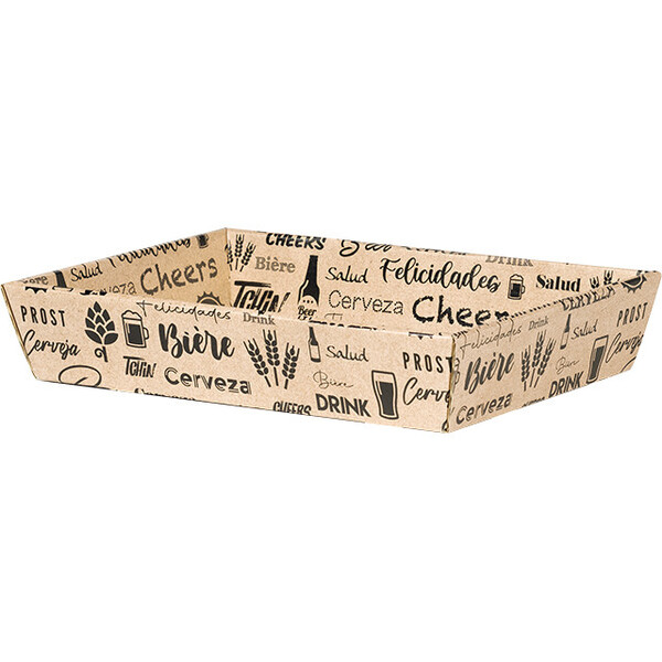Corbeille carton kraft rectangle bière décor noir livrée à plat