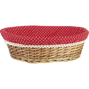 Corbeille osier/bois ovale marron tissu rouge à pois...