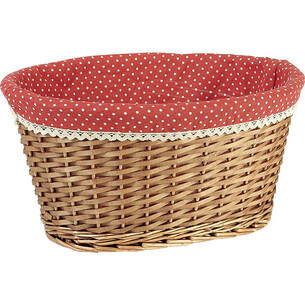 Corbeille osier/bois ovale marron tissu rouge à pois...
