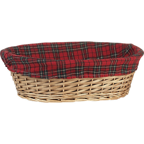 Tray wicker/wood oval brown red/black/gold Scottish tartan