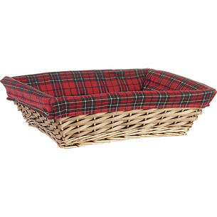 Corbeille osier/bois rectangle marron tissu écossais...
