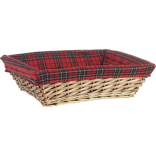 Corbeille osier/bois rectangle marron tissu...