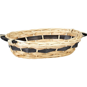 Tray wicker/wood oval natural black wood strip wooden...