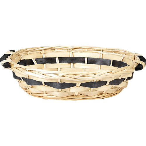 Corbeille osier/bois ronde nature bande bois...