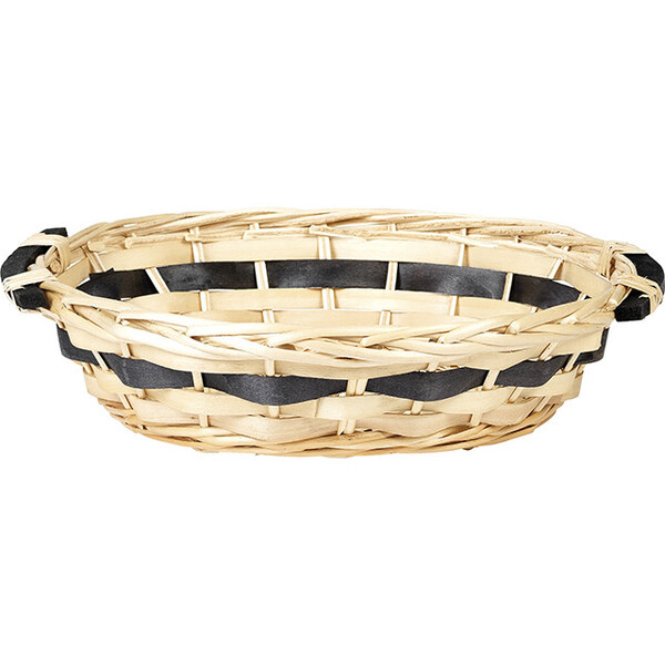 Bandeja vime/madeira redonda natural faixa preto de madeira alças pretas de madeira