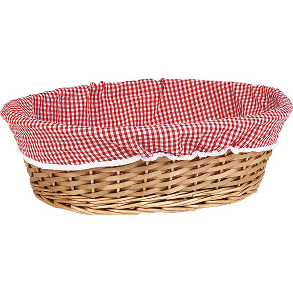 Corbeille osier/bois ovale marron tissu VICHY rouge/blanc