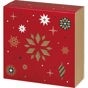 Coffret carton kraft carré fourreau BONNES FÊTES rouge