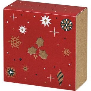 Coffret carton kraft carré fourreau BONNES FÊTES rouge