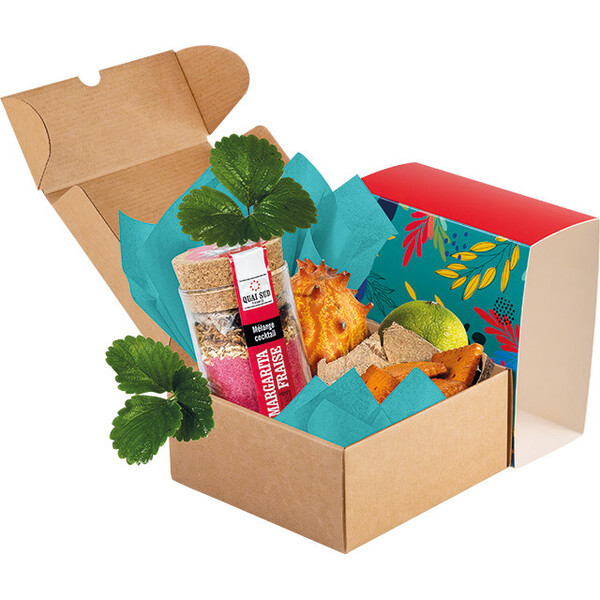 Box cardboard kraft square sleeve red/yellow/green SUMMER FLAVOURS