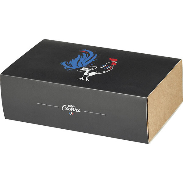 Coffret carton kraft rectangle fourreau 100% COCORICO livré à plat dim int.