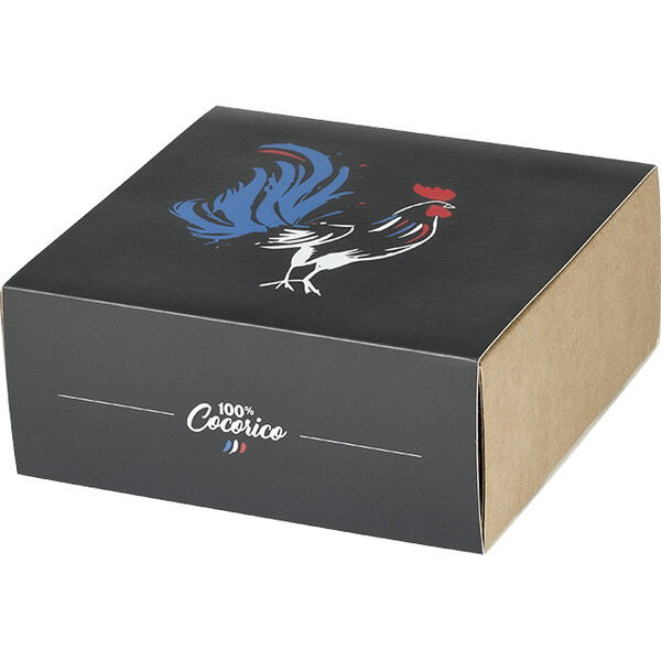 Coffret carton kraft carré fourreau 100% COCORICO livré à plat dim int.