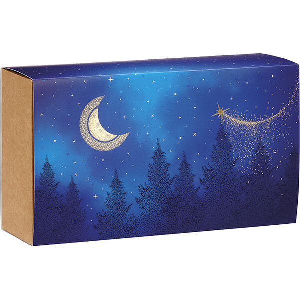 Caixa cartão kraft retangular tampa deslizante NOITE ESTRELADA azul/estampagem a quente ouro entrega plana