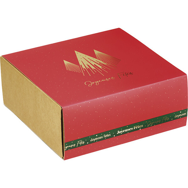 Caixa cartão kraft quadrada tampa deslizante PRESTÍGIO DE NATAL vermelho/estampagem a quente ouro entrega plana