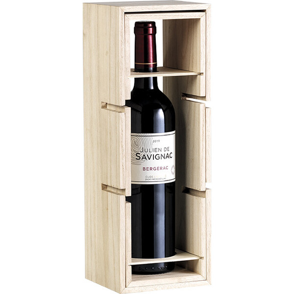 Coffret bois 1 bouteille Bordeaux/Bourgogne/Champagne glissière croix 5 bouteilles