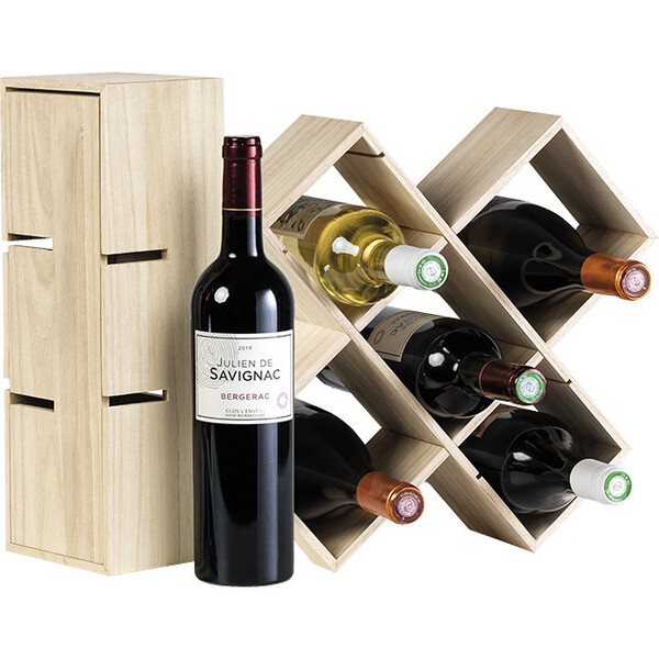 Coffret bois 1 bouteille Bordeaux/Bourgogne/Champagne glissière croix 5 bouteilles