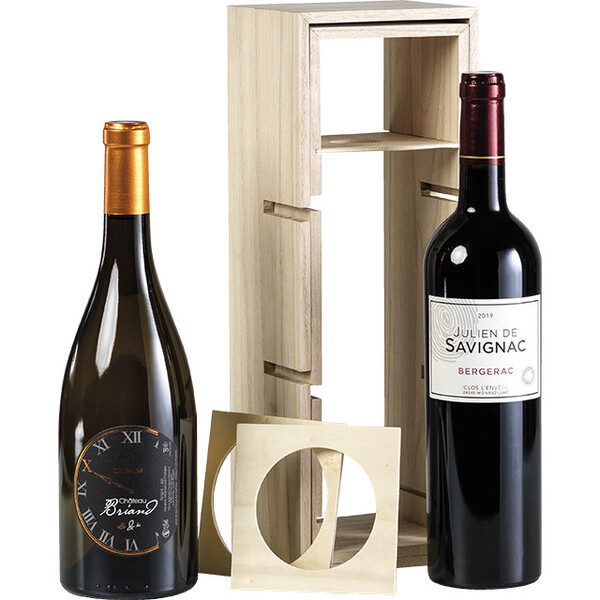 Coffret bois 1 bouteille Bordeaux/Bourgogne/Champagne glissière croix 5 bouteilles