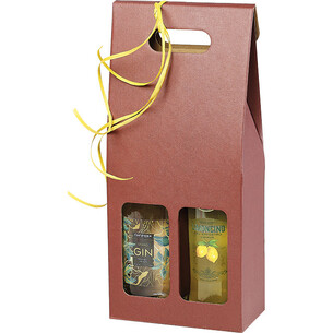 Box wine cardboard kraft/burgundy 2 bottles delivered flat 2