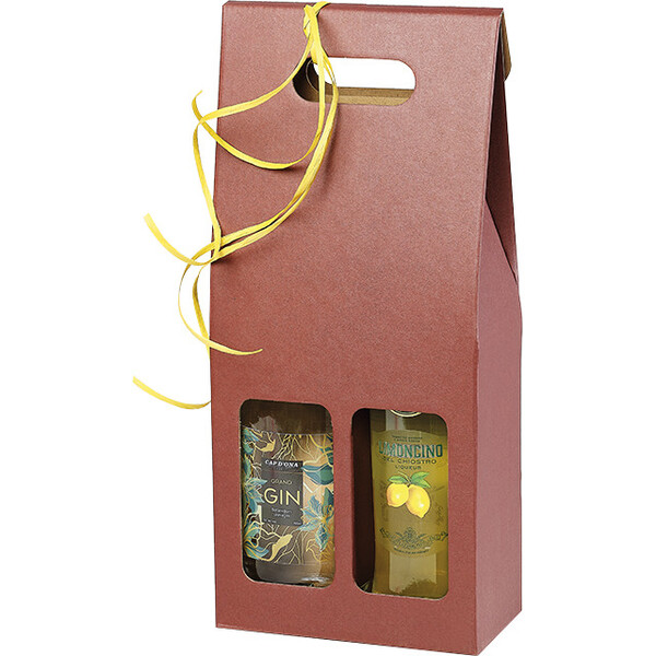 Box wine cardboard kraft/burgundy 2 bottles delivered flat