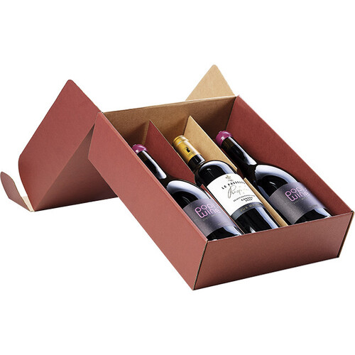 Caixa cartão kraft/borgonha 3 garrafas entregue...