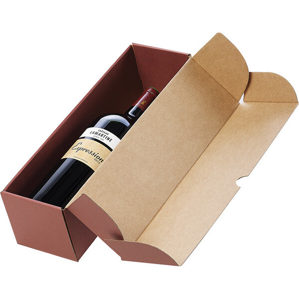Coffret carton kraft/bordeaux 1 magnum livré à plat