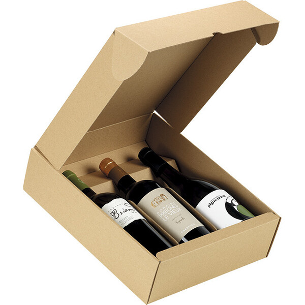 Coffret carton kraft 3 bouteilles livré à plat