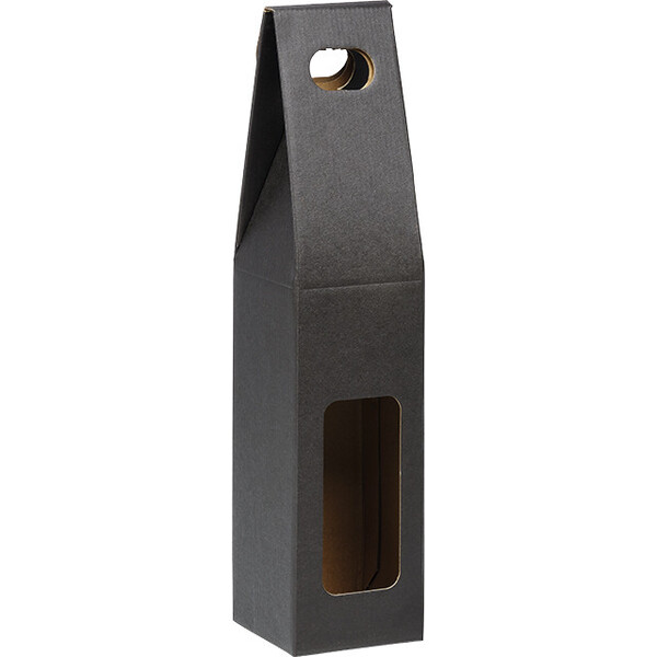 Wine carrier cardboard kraft/black 1 bottle handle delivered flat