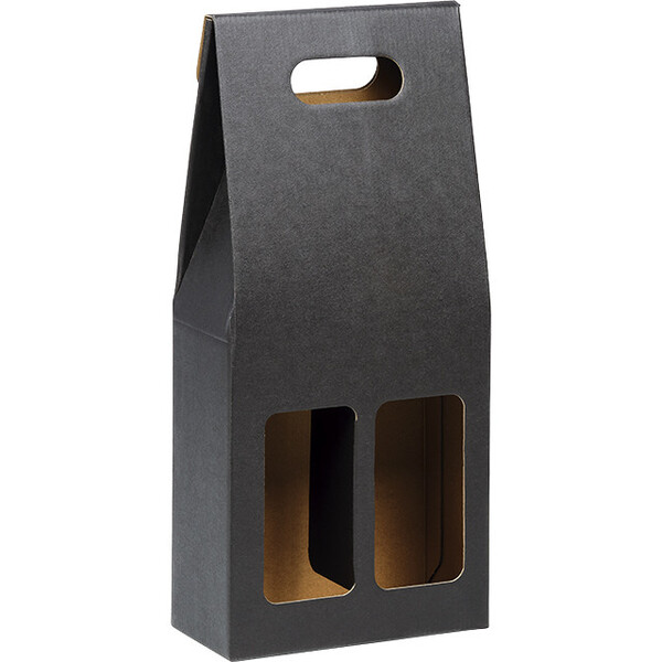 Valisette carton kraft/noir 2 bouteilles poignée livré à plat
