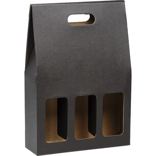 Wine carrier cardboard kraft/black 3 bottles handle...