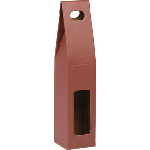 Wine carrier cardboard kraft/burgundy 1 bottle handle...